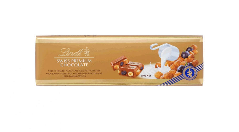 Lindt Swiss Premium Milk Raisin & Nut Bar 300G